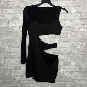 One-Sleeve Black Mini Dress – Medium, Cut-Out Sides
